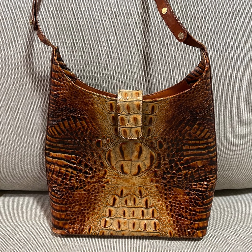 Brahmin Handbag Vintage Kendall Shoulder Bag Purse Tuscan Leather Black Brown